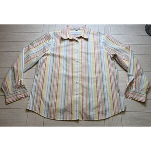 Foxcroft Wrinkle Free Women Shaped Fit Button Up Shirt Rainbow Stripe 16 Casual